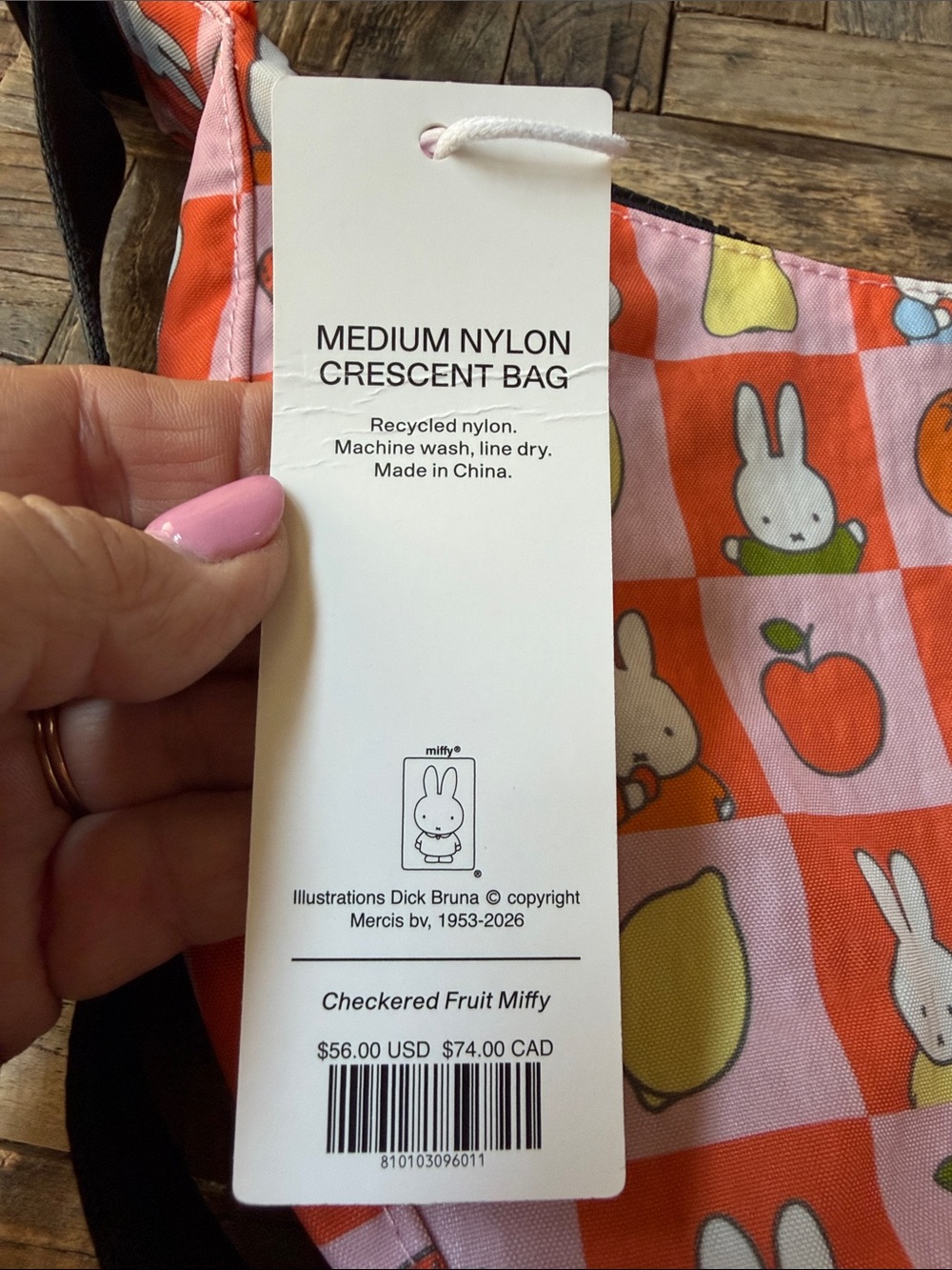 Baggu x Miffy Checkered Fruit Miffy Medium Nylon Crescent Bag NWT - Picture 2 of 6